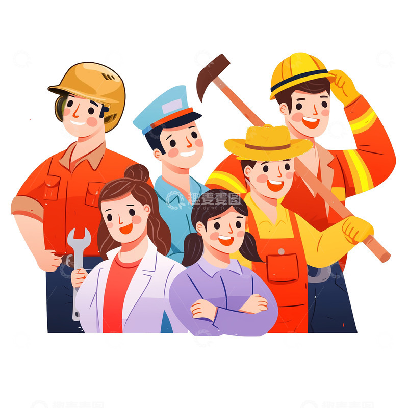 高清大图下载【趣麦麦图】劳动节各行业人物卡通素材