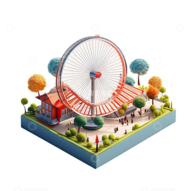 高清大图下载【趣麦麦图】3D立体卡通游乐场儿童摩天轮