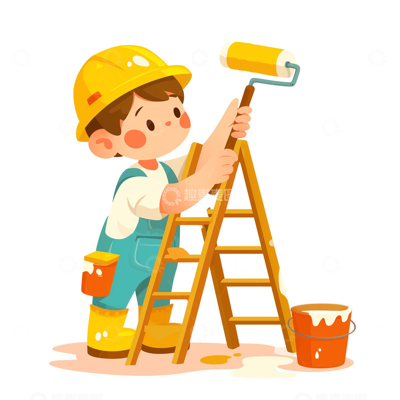 高清大图下载【趣麦麦图】劳动节卡通油漆工人物素材