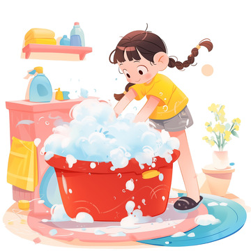 劳动节洗衣服人物插画