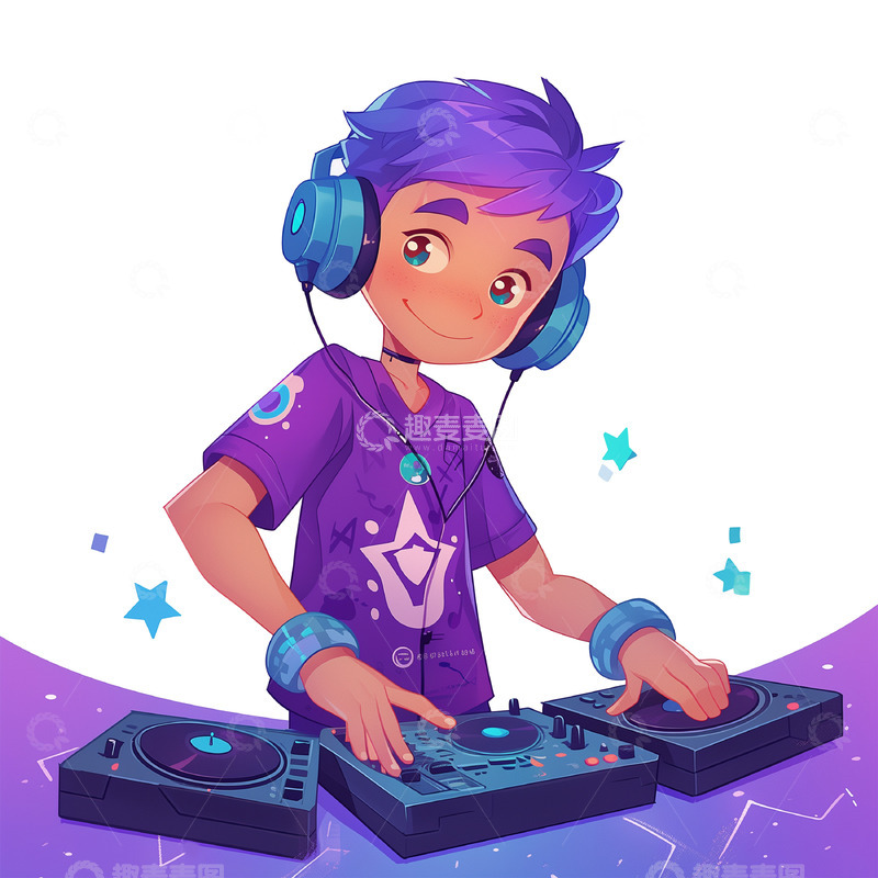高清大图下载【趣麦麦图】劳动节卡通DJ人物形象