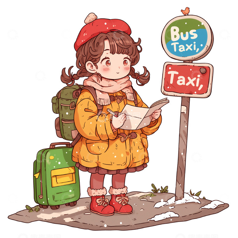 高清大图下载【趣麦麦图】正在候车的卡通人物素材