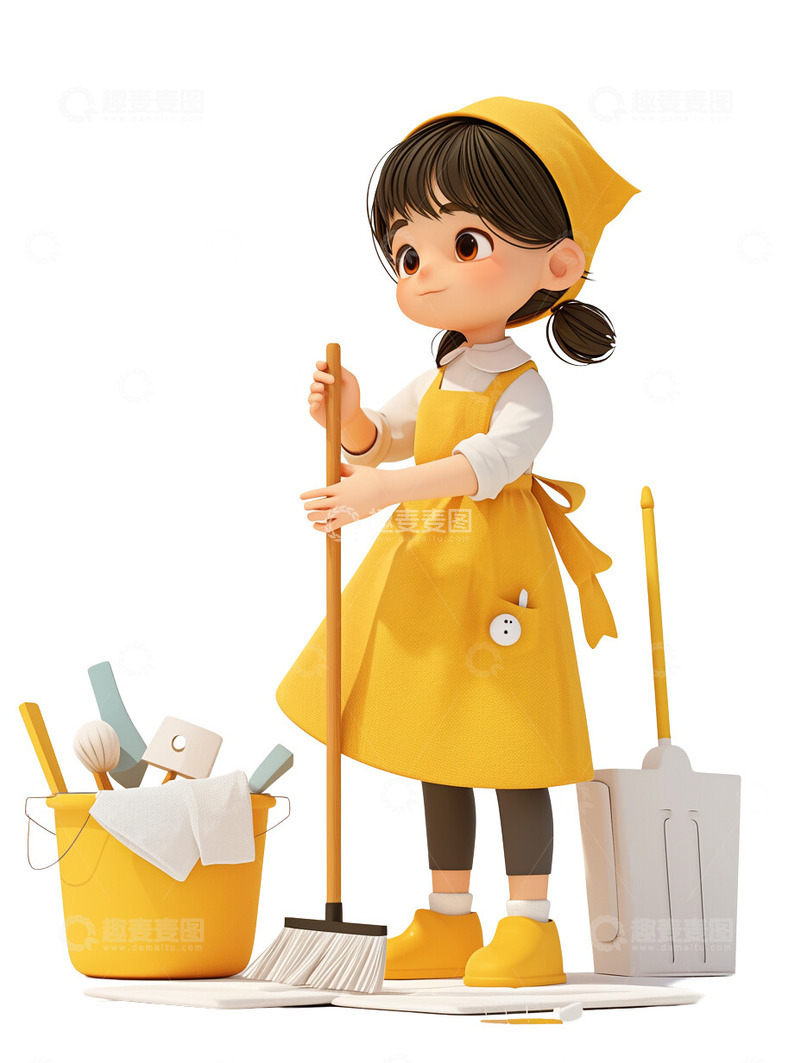 高清大图下载【趣麦麦图】清洁打扫的小孩2