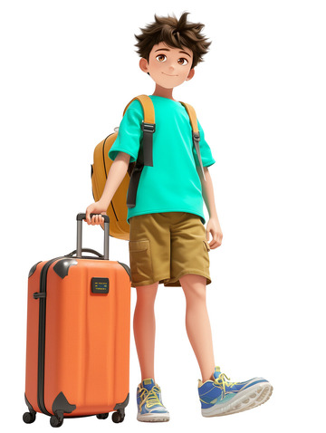 夏日节日拿着行李箱去旅游的男孩2