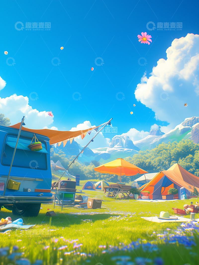 高清大图下载【趣麦麦图】露营帐篷草地旅游背景