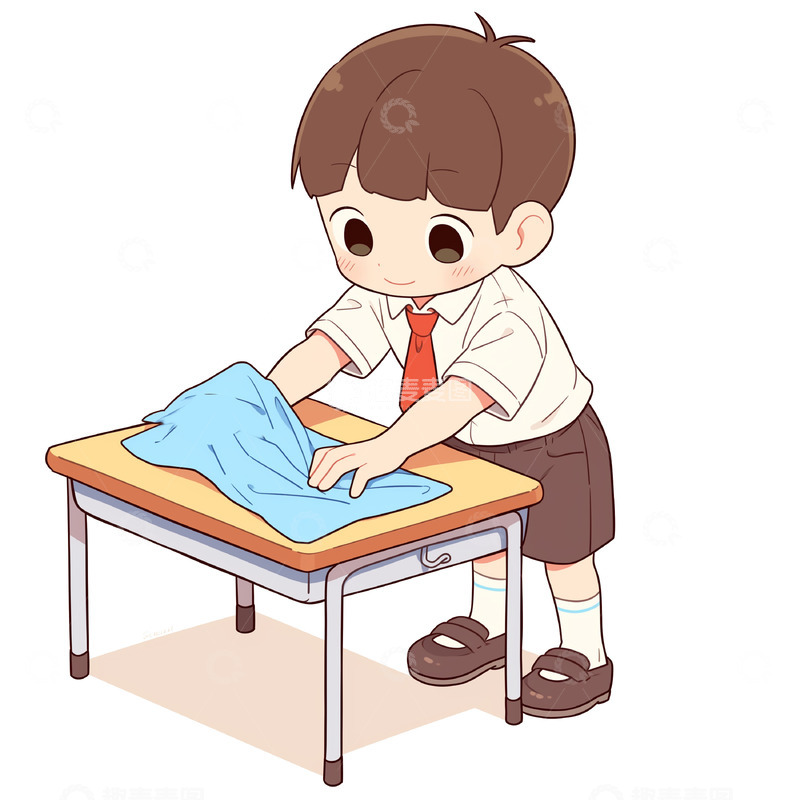 高清大图下载【趣麦麦图】劳动擦桌子的卡通人物元素