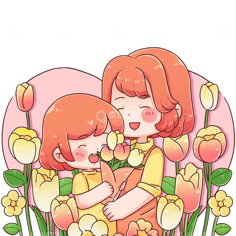 源文件下载【趣麦麦图】母亲节母女插画