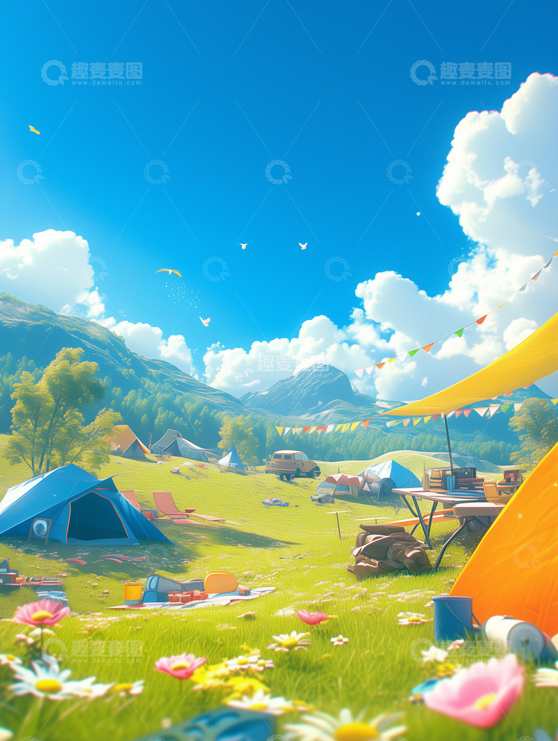 高清大图下载【趣麦麦图】帐篷小吃草地露营春游
