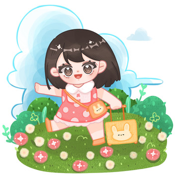 五一旅游手绘插画过节游玩