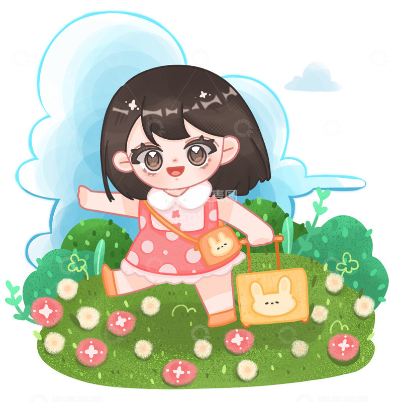 五一旅游手绘插画过节游玩