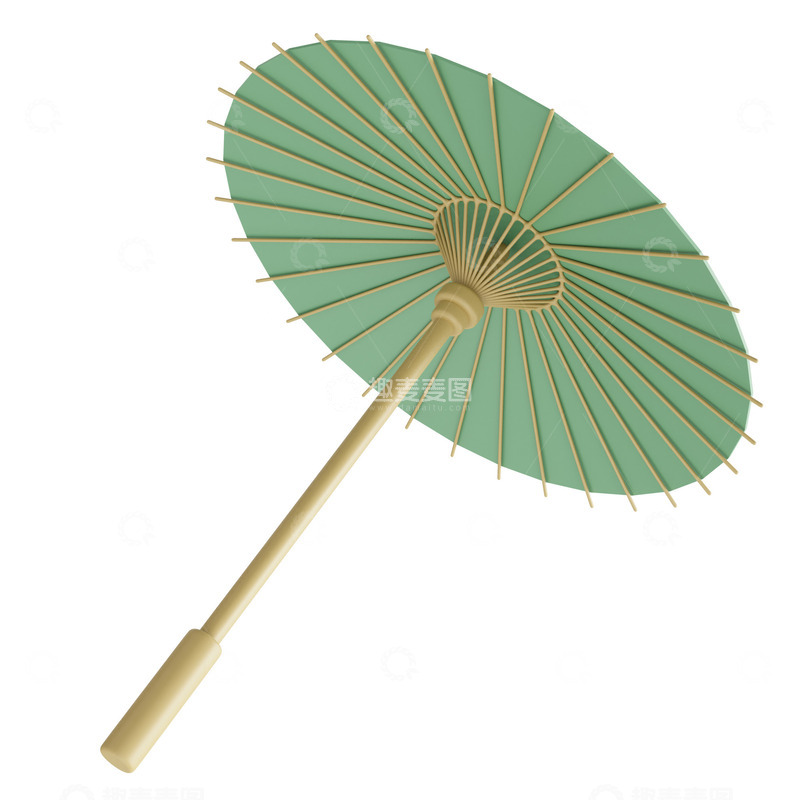 源文件下载【趣麦麦图】3D绿色雨伞