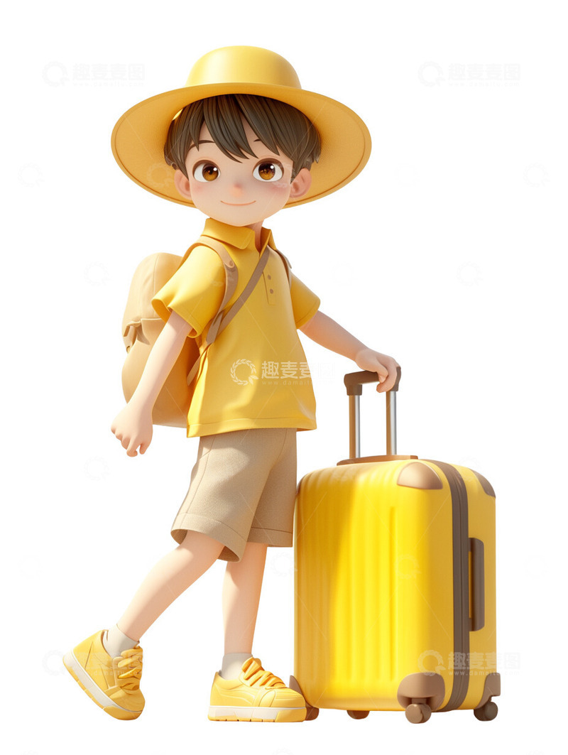 高清大图下载【趣麦麦图】节日拿着行李箱去旅游的男孩2
