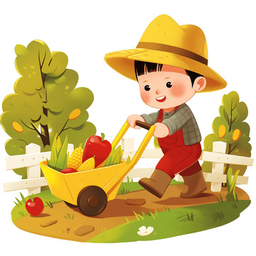 卡通农夫农耕丰收场景素材