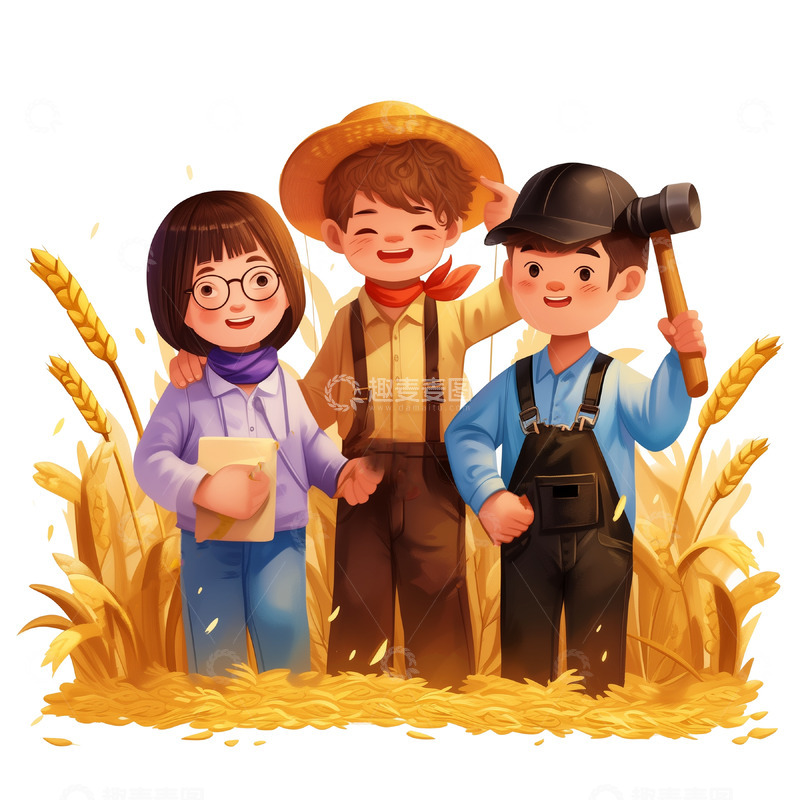 高清大图下载【趣麦麦图】劳动节各职业卡通人物素材