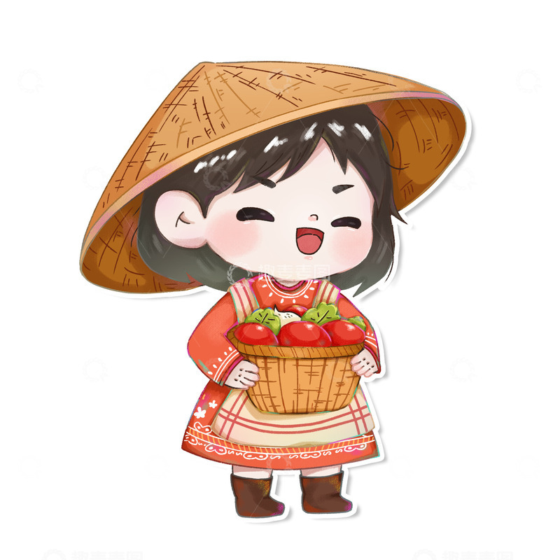 Q版丰收农民女孩插画
