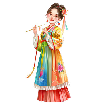 多彩古装少女人物插画