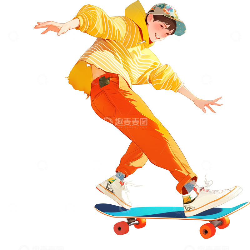 高清大图下载【趣麦麦图】玩滑板的男孩卡通人物
