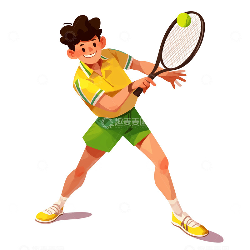 高清大图下载【趣麦麦图】卡通风格打网球的年青男生