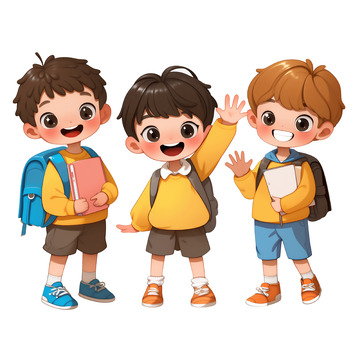 小学生可爱小男孩卡通风格