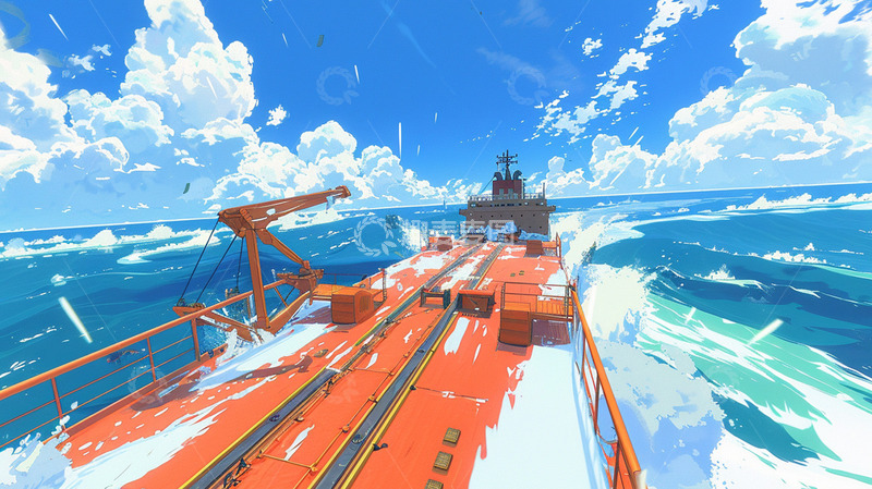 高清大图下载【趣麦麦图】轮船货船海面航行蓝天白云物流运输