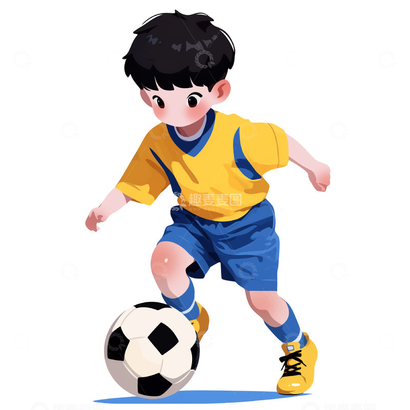 高清大图下载【趣麦麦图】踢足球的卡通男孩