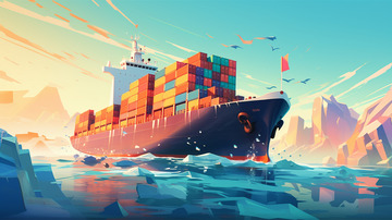 冰川货轮集装箱物流运输插画