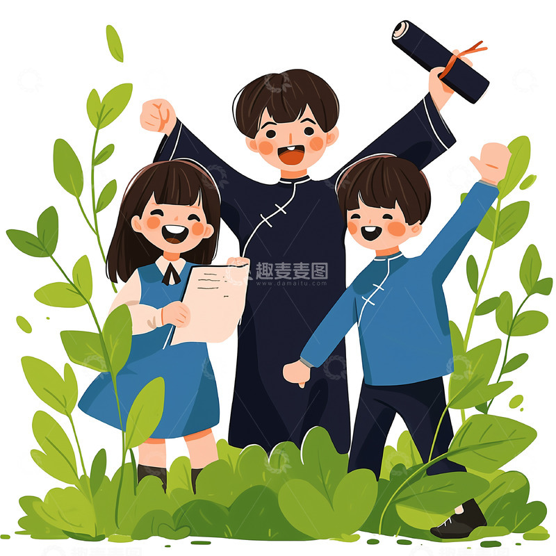 高清大图下载【趣麦麦图】卡通风格五四青年节人物素材