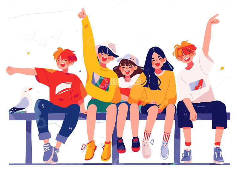 青年人欢呼青年节卡通素材
