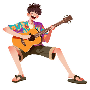弹吉他帅气男生卡通风格