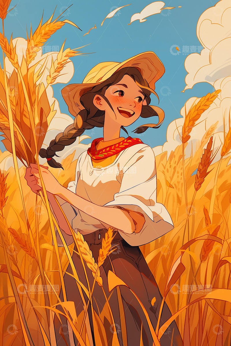 五一劳动节女生劳作扁平风插画