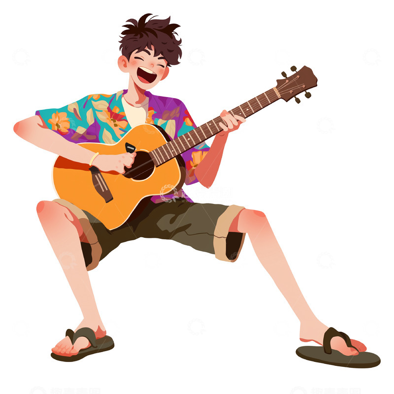高清大图下载【趣麦麦图】弹吉他帅气男生卡通风格
