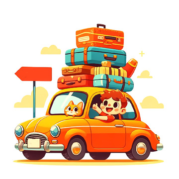 假期驾车外出度假卡通素材