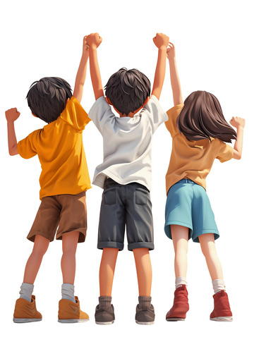 一群小孩热血欢呼背影