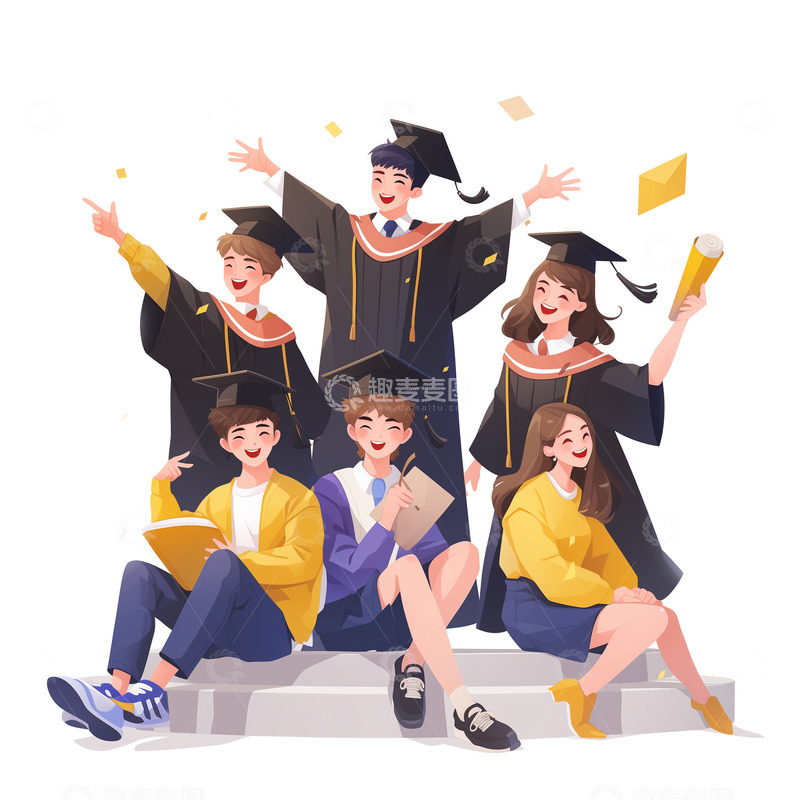 高清大图下载【趣麦麦图】青春不悔卡通插画人物素材