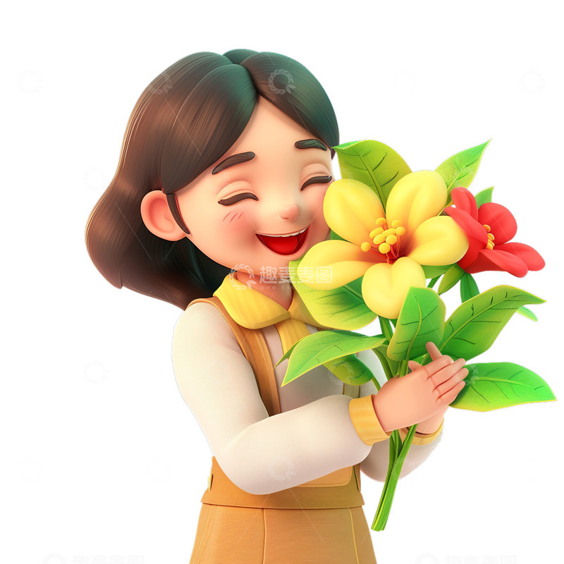 高清大图下载【趣麦麦图】3d母亲收到鲜花形象母亲节素材