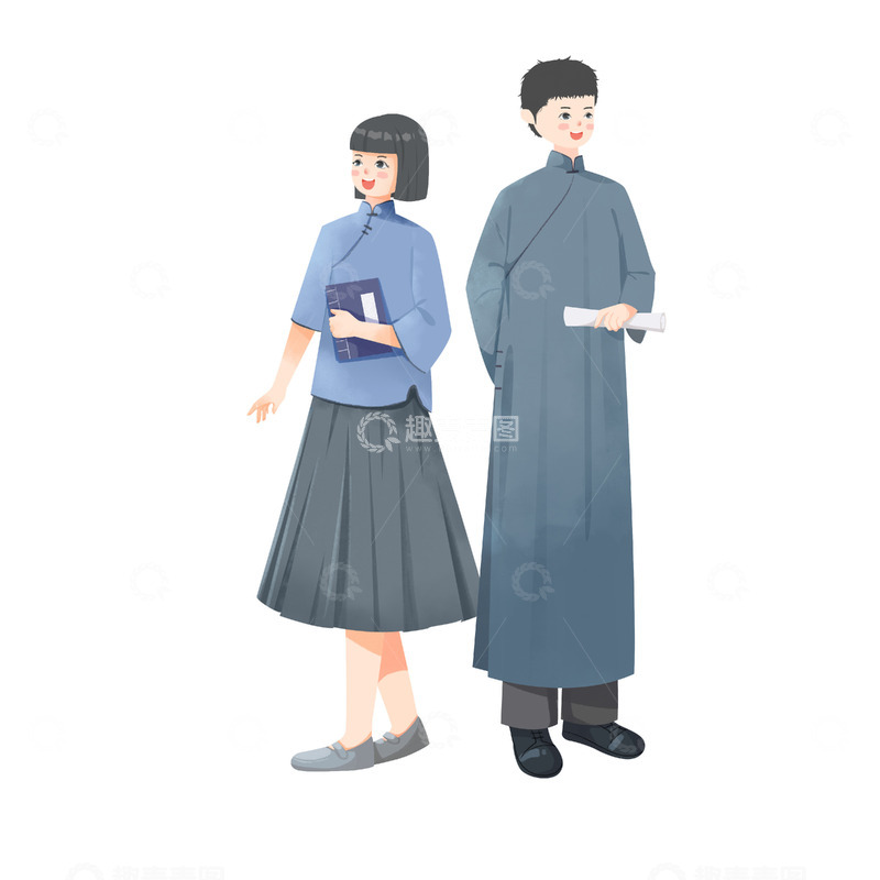 源文件下载【趣麦麦图】民国时期青年元素