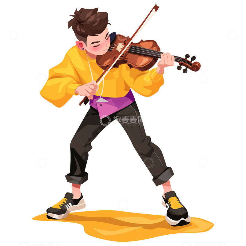 高清大图下载【趣麦麦图】拉小提琴卡通人物素材