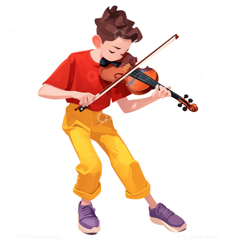 高清大图下载【趣麦麦图】小提琴演奏人物卡通风格