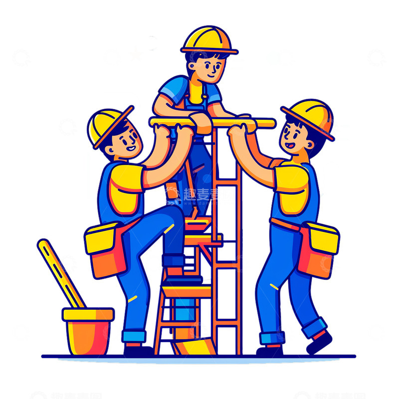 劳动节工人劳动搭建脚手架场景