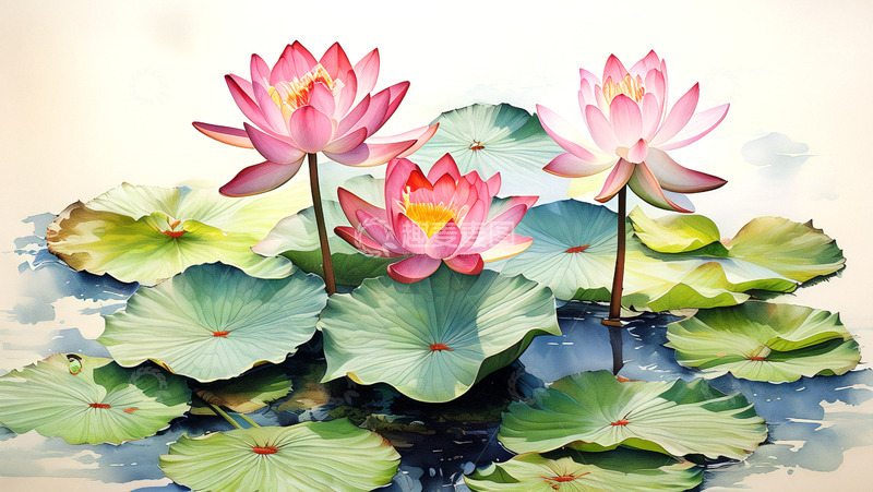 高清大图下载【趣麦麦图】中国画水墨荷花