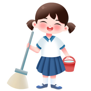 劳动节扫地打算卫生的女孩元素