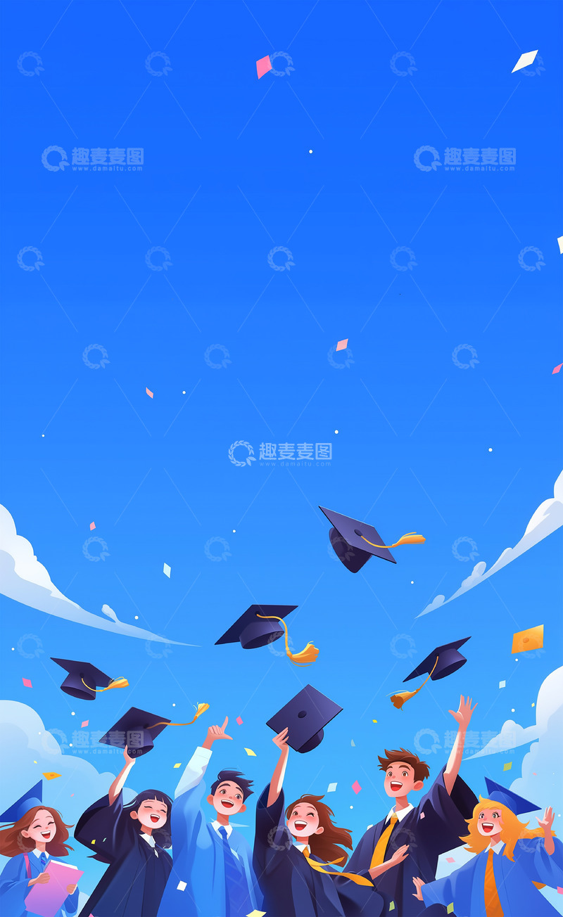 五四青年节蓝色系卡通插画背景