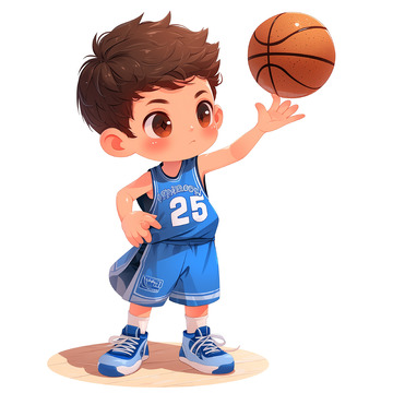 玩花式篮球的可爱卡通小男孩
