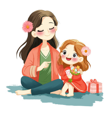 母亲节妈妈跟女儿讲故事儿童卡通插画