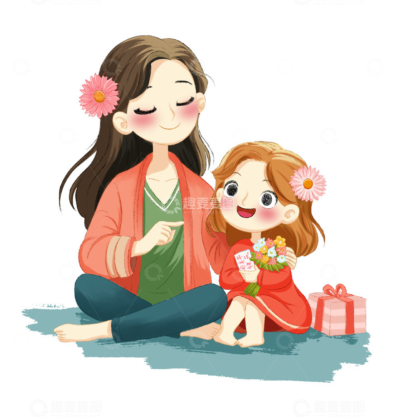 源文件下载【趣麦麦图】母亲节妈妈跟女儿讲故事儿童卡通插画