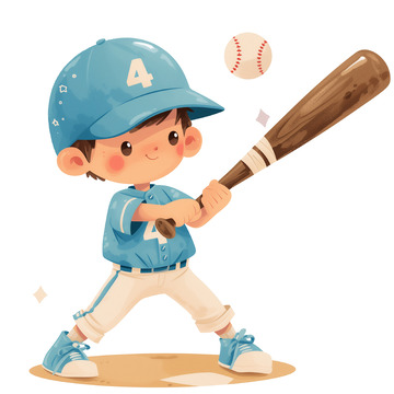 少儿打棒球卡通素材