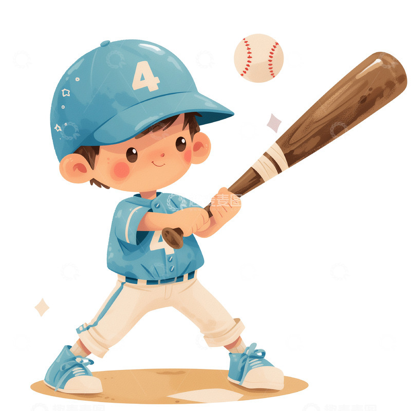 高清大图下载【趣麦麦图】少儿打棒球卡通素材