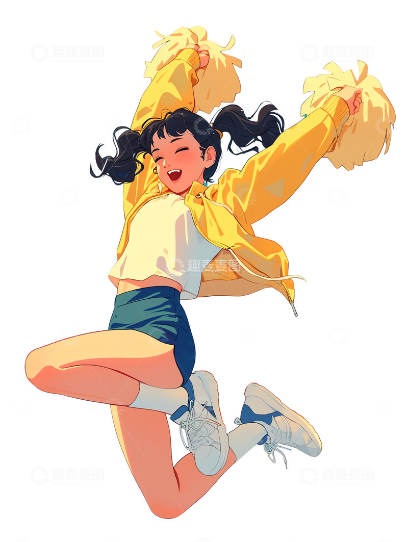 高清大图下载【趣麦麦图】欢呼开心加油啦啦队的女孩