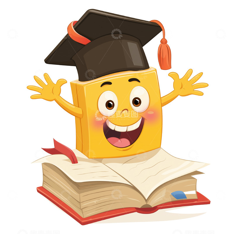 高清大图下载【趣麦麦图】-戴博士帽的卡通书免抠素材