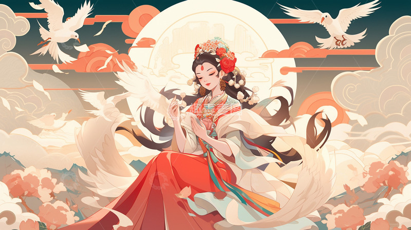 高清大图下载【趣麦麦图】中国风戏曲插画嫦娥